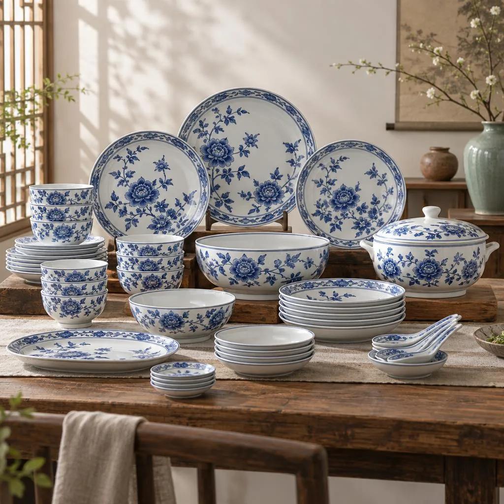 Underglaze blue 28-piece dinnerware set